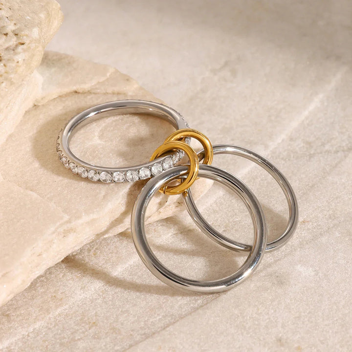 Silver-Plated CZ Stacked Ring for Women