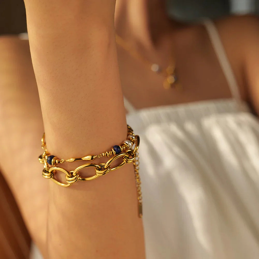 Gold-Plated Quintessa Layered Chain Pearl Bracelet