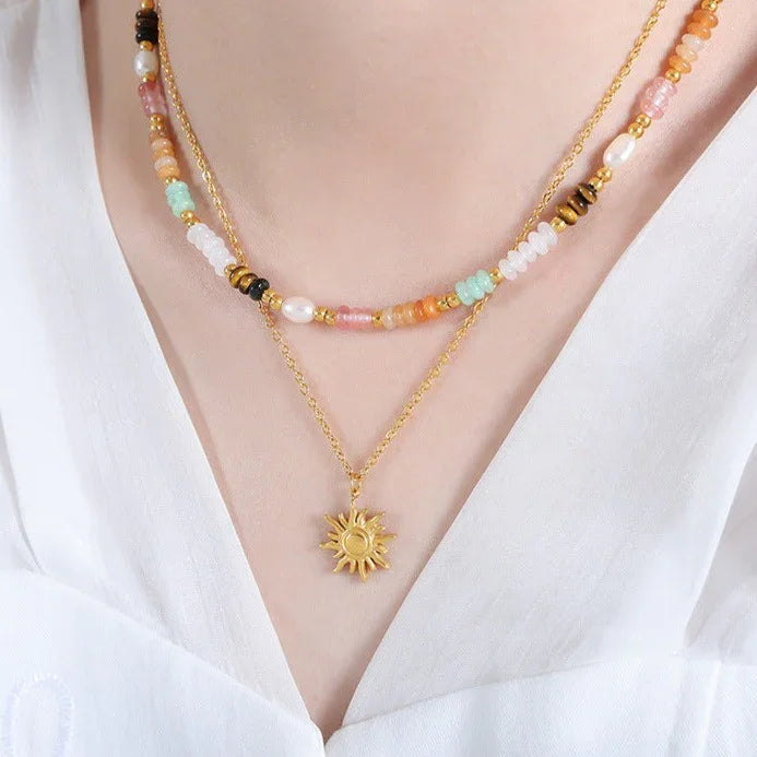 Gold-Plated Celestial Sun Pendant Necklace