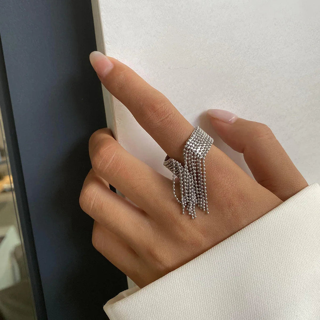 Gold-Plated Tassel Statement Ring for Women