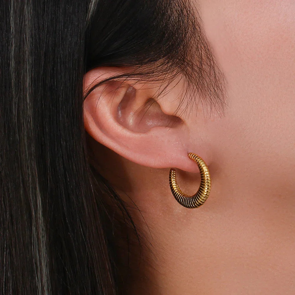 Gold-Plated Ridged Hoop Earrings for Women