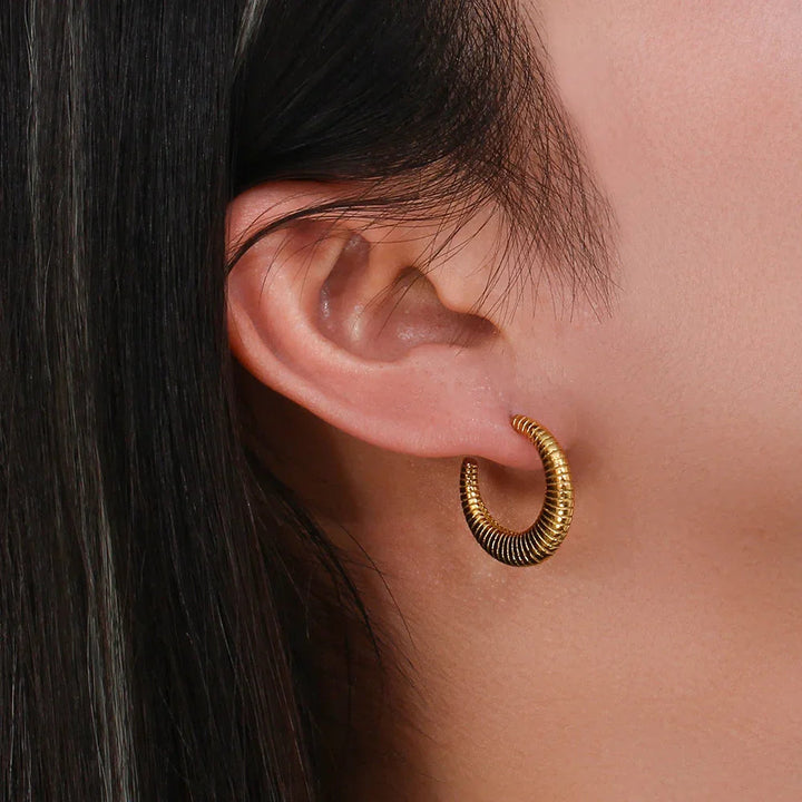 Gold-Plated Ridged Hoop Earrings for Women