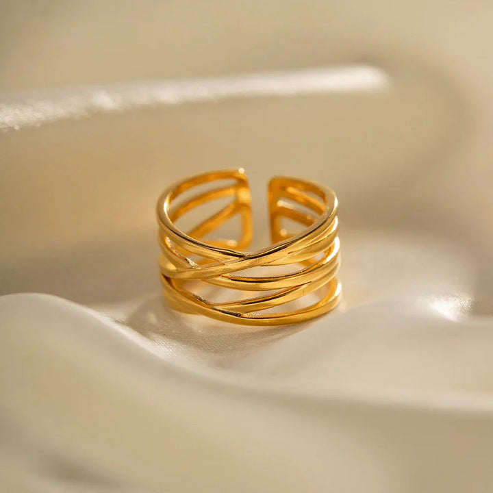 Gold-Plated Layered Ring with Textured Design