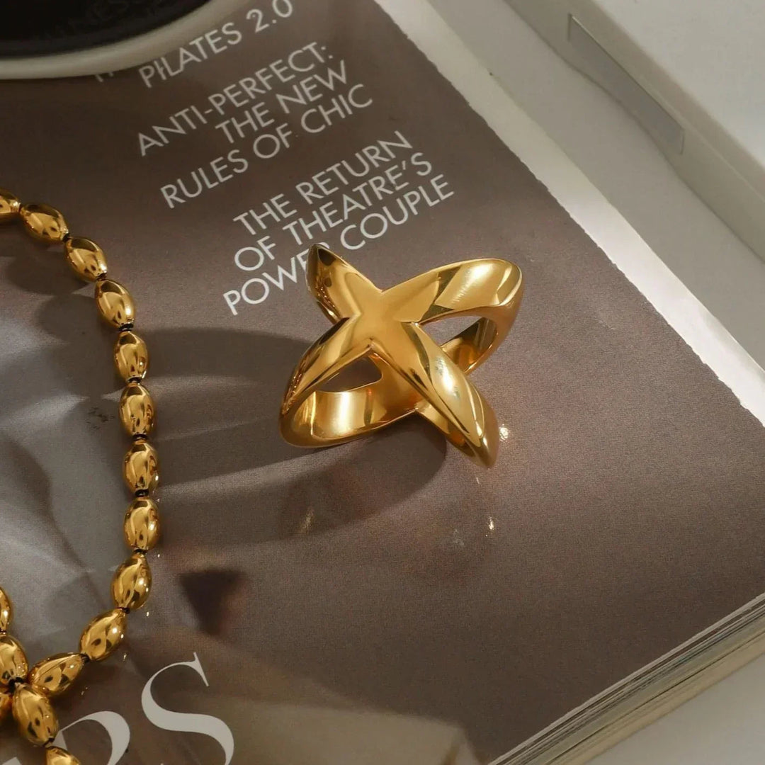 Gold-Plated Cross Ring for Women