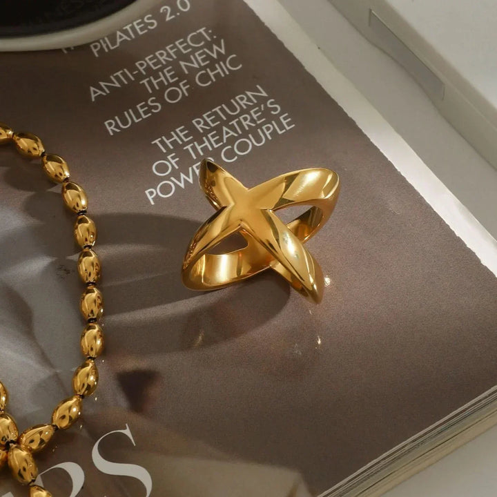 Gold-Plated Cross Ring for Women