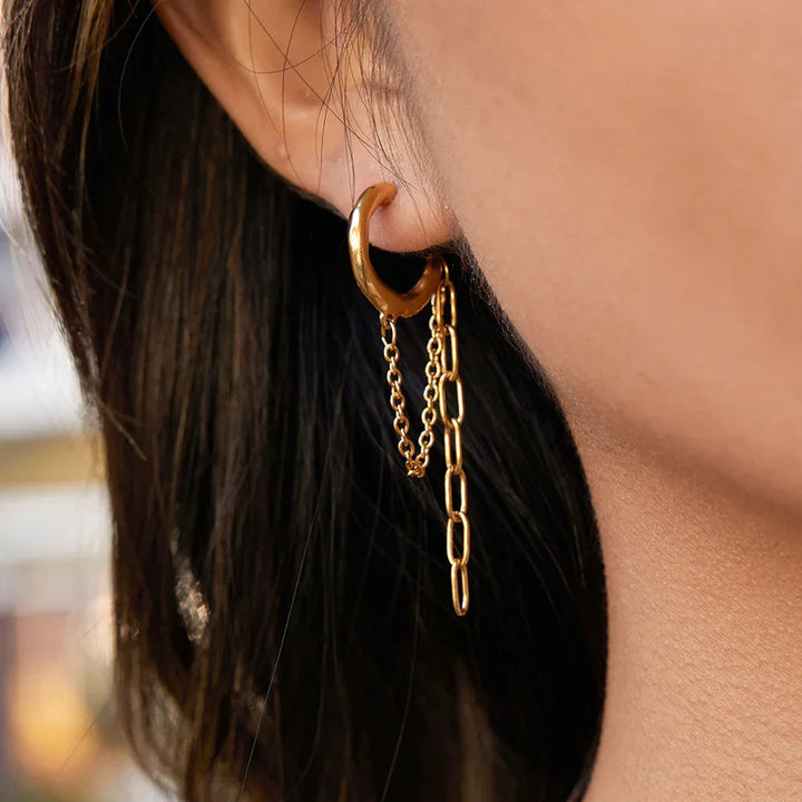 Gold-Plated Stainless Steel Chain Hoop Earrings for Women