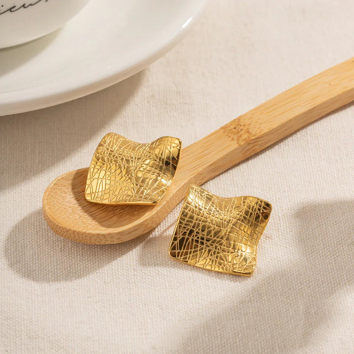 Gold-Plated Textured Statement Earrings for Women