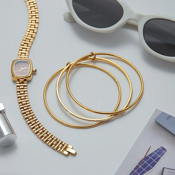 Gold Plated Cubic Zirconia Bangle Bracelet for Women