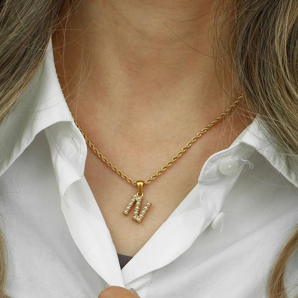 Gold-Plated Initial Letter Necklace with Freshwater Pearls