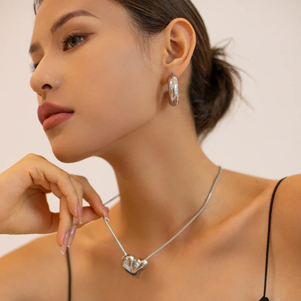 Hammered Stainless Silver Hoop Earrings