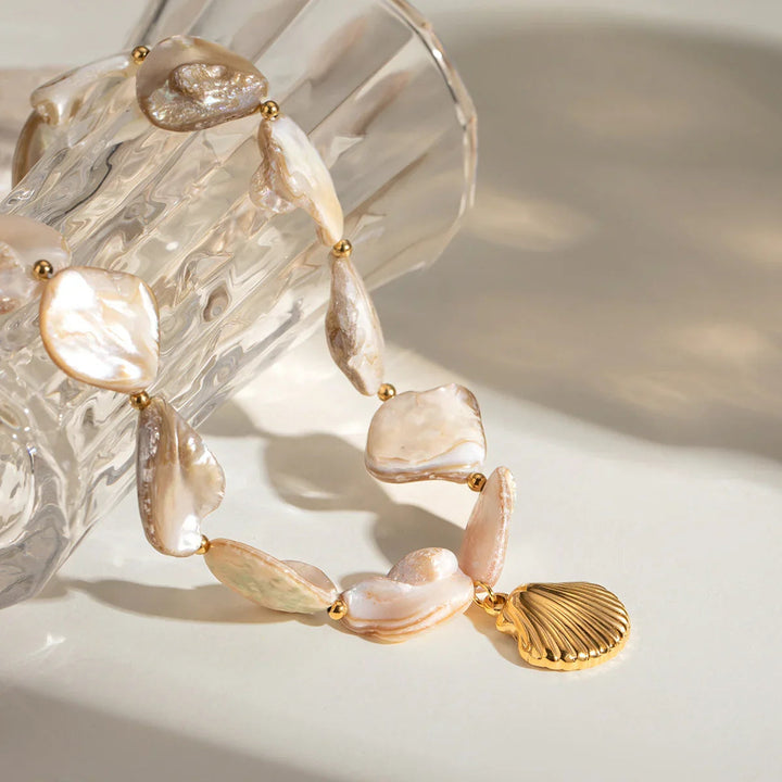 Gold-Plated Faux Pearl Seashell Necklace for Women