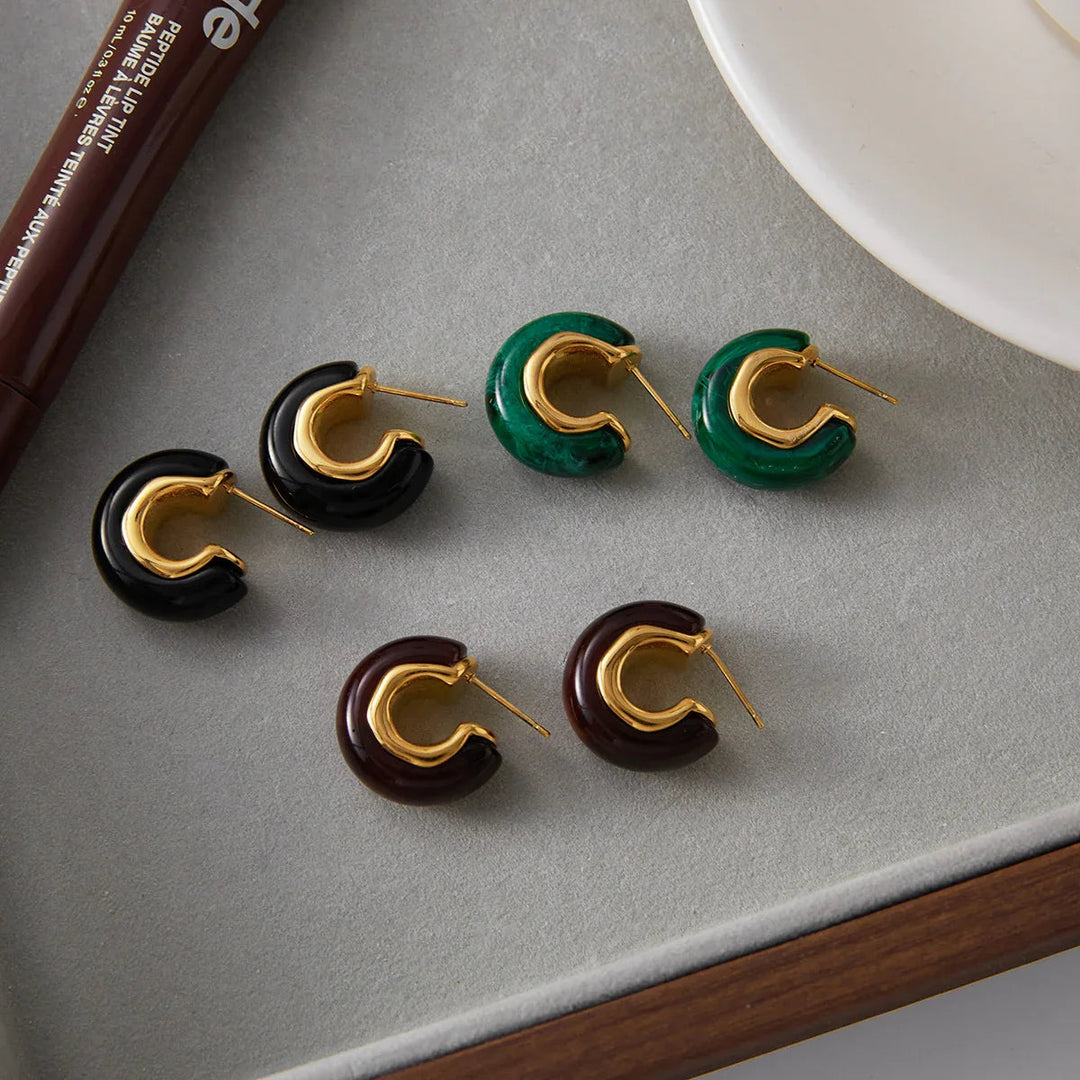 Gold-Plated Chunky Enamel Hoop Earrings