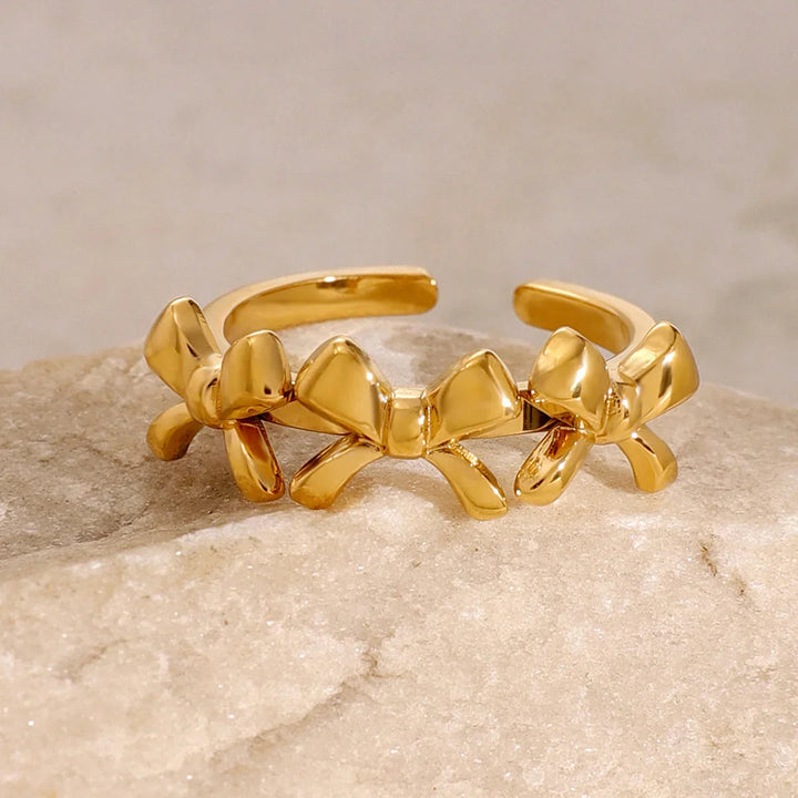 Gold-Plated Bow Ring with Three Accents