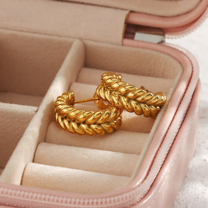 Gold-Plated Woven Hoop Earrings for Women