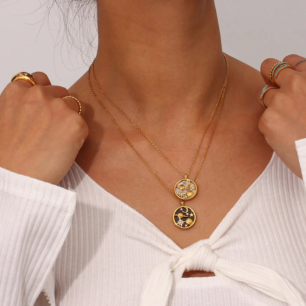 Gold-Plated Celestial Pendant Necklace For Women