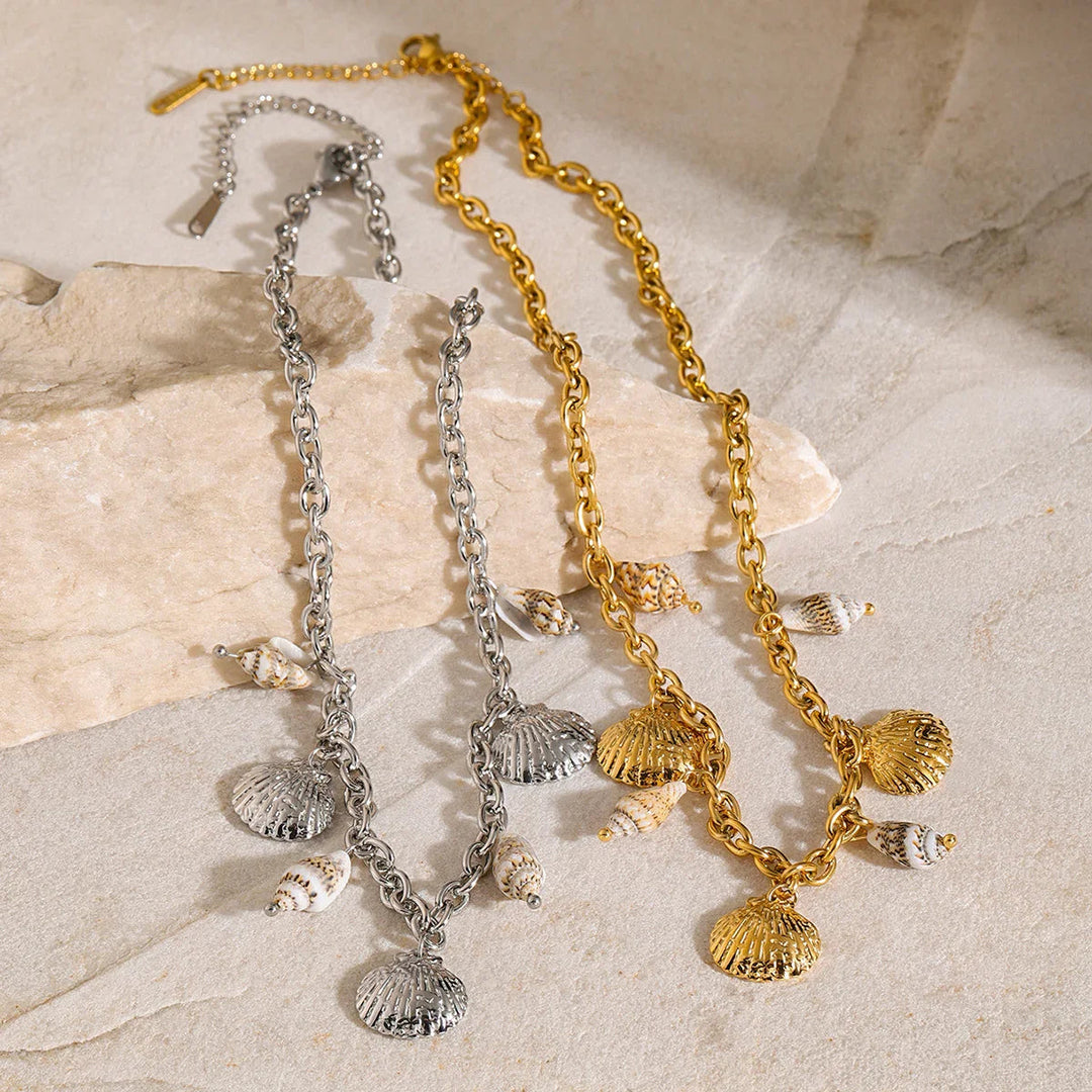 Gold-Plated Necklace with Seashell Pendants