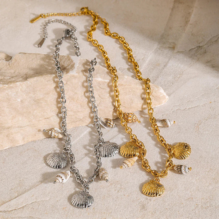 Gold-Plated Necklace with Seashell Pendants