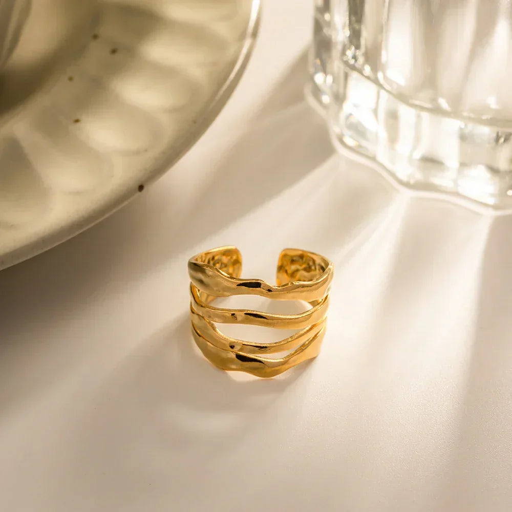 Gold-Plated Adjustable Ring with Stainless Steel