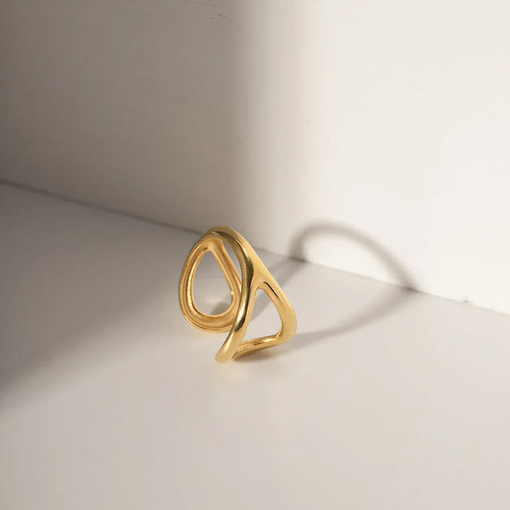 Gold Plated Stainless Steel Twisted Open Band Ring for Women