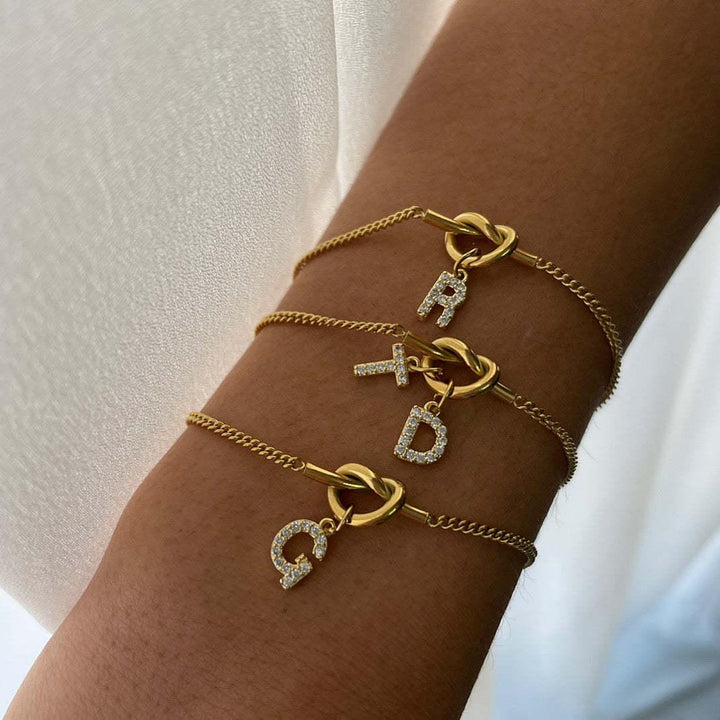 Gold Plated Cubic Zirconia Initial Charm Bracelet