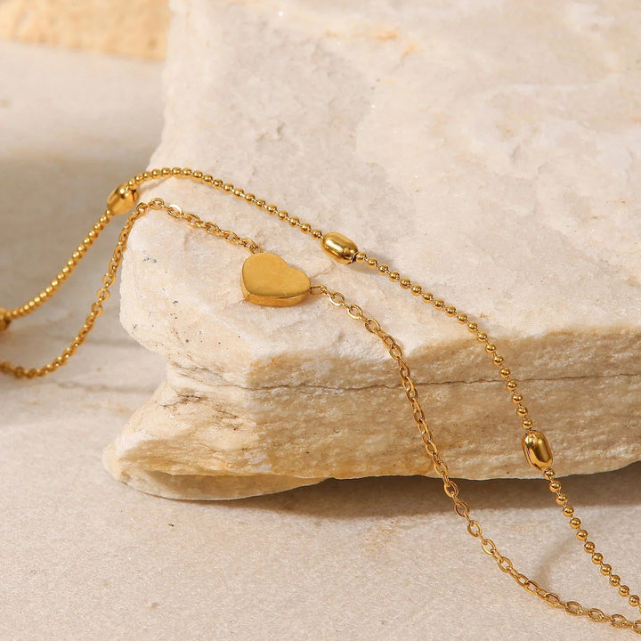 Gold-Plated Anklet with Heart Pendant Chain Adjustable Length