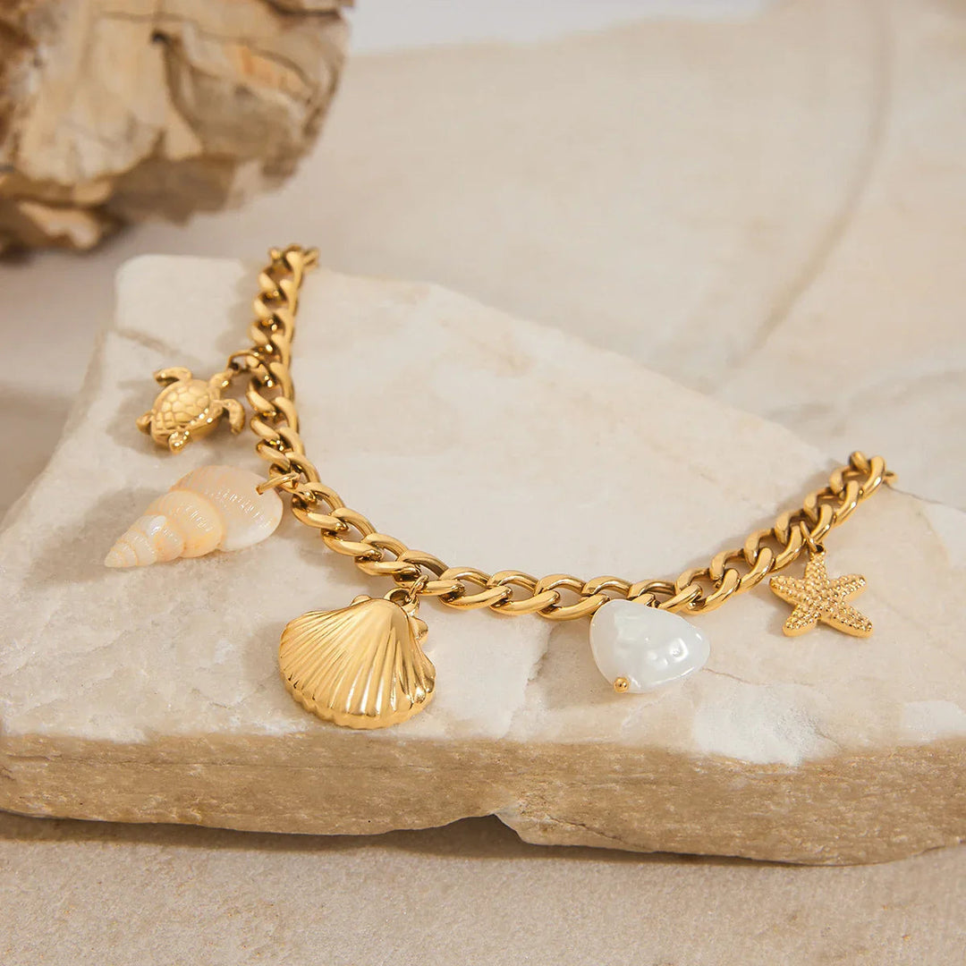 Gold-Plated Faux Pearl Charm Bracelet for Women