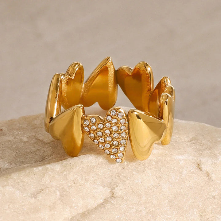 Gold-Plated CZ Heart Statement Ring