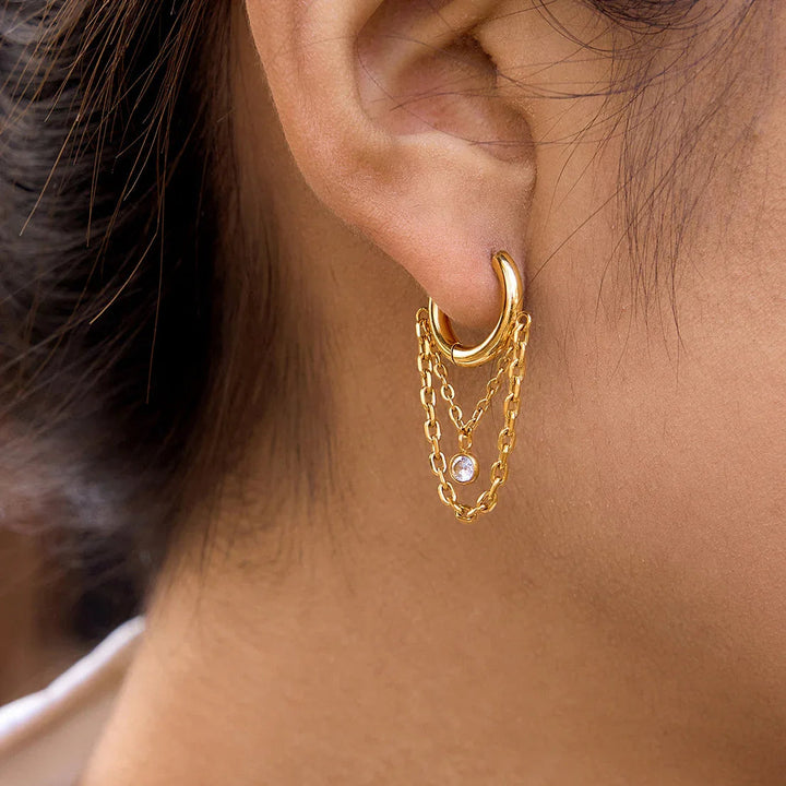 Gold-Plated Cubic Zirconia Drop Hoop Earrings for Women