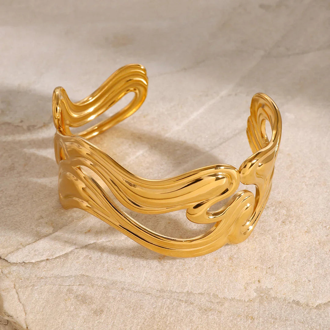 Gold-Plated Wavy Open-Ended Bangle