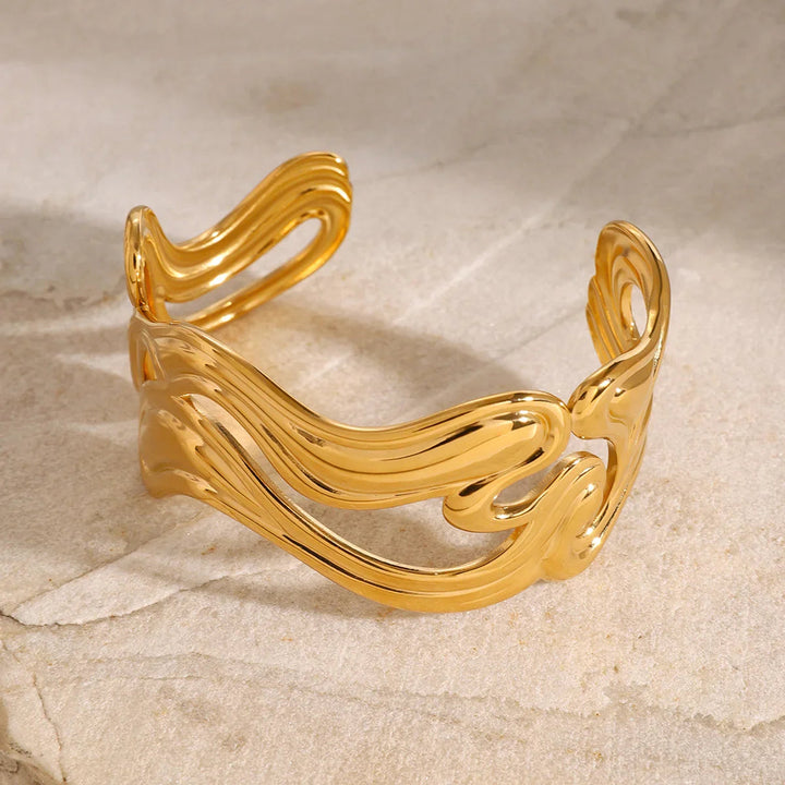 Gold-Plated Wavy Open-Ended Bangle