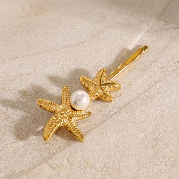 Gold-Plated Twin Starfish-Freshwater Pearl French Pin
