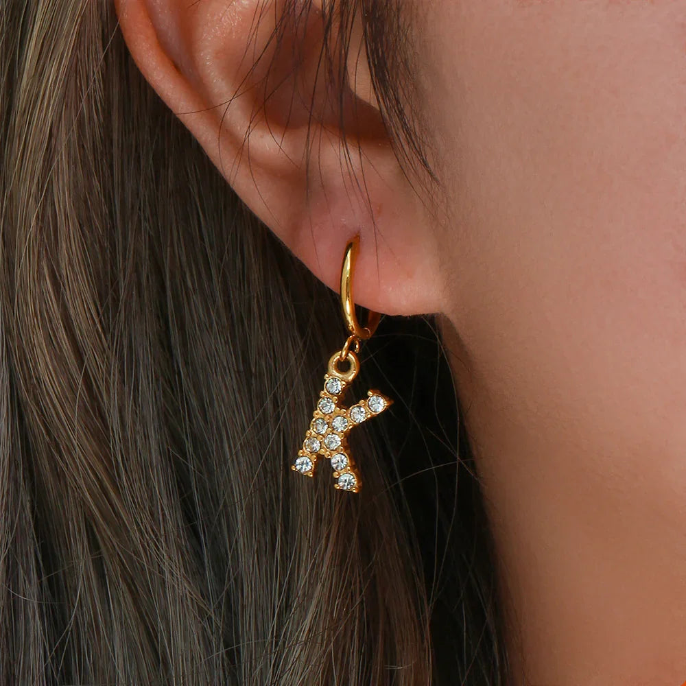 Gold-Plated Initial Letter Earrings with Diamond Simulants