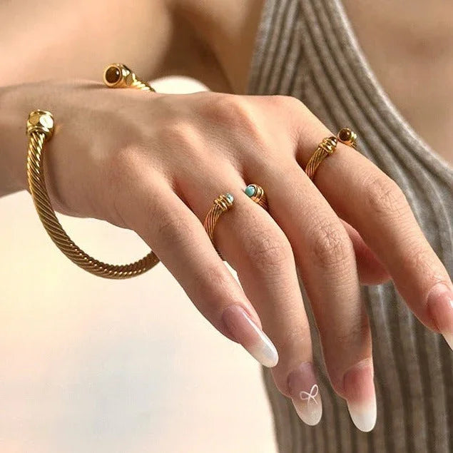 Gold-Plated Synthetic Stone Cuff Bracelet for Women