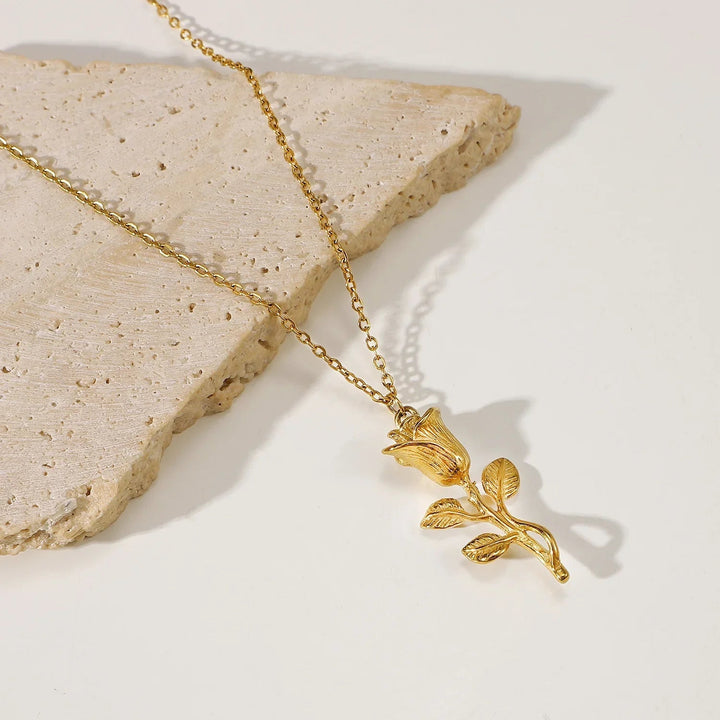 Gold-Plated Rose Pendant Necklace for Women