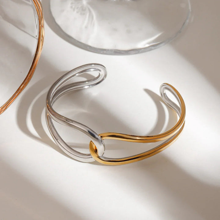 Gold-Plated Silver-Tone Cuff Bangle for Women