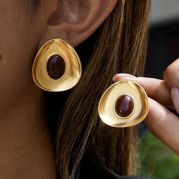 Gold-Plated Enamel Stud Earrings for Women