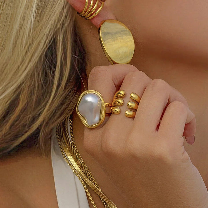 Gold-Plated Chunky Faux Pearl Ring