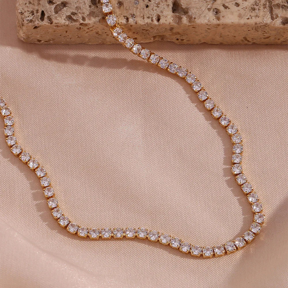 Gold-Plated CZ Tennis Necklace For Women