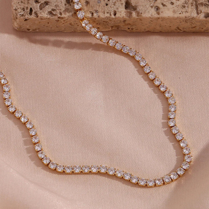 Gold-Plated CZ Tennis Necklace For Women