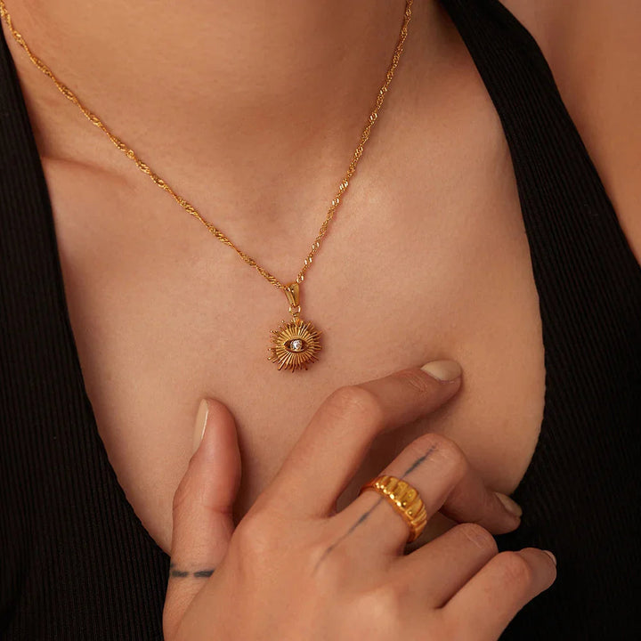 Gold-Plated CZ Sun Pendant Necklace for Women