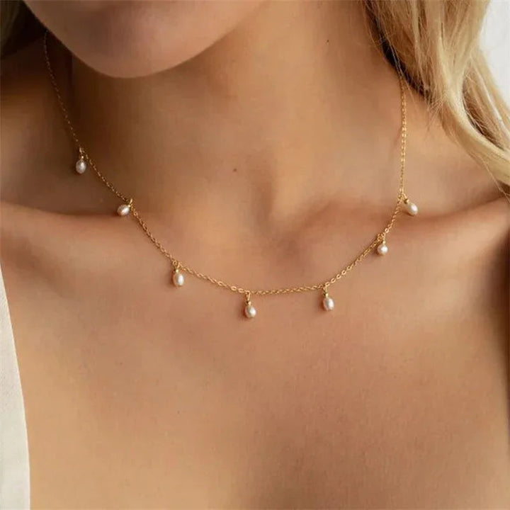 Gold-Plated Faux Pearl Station Necklace