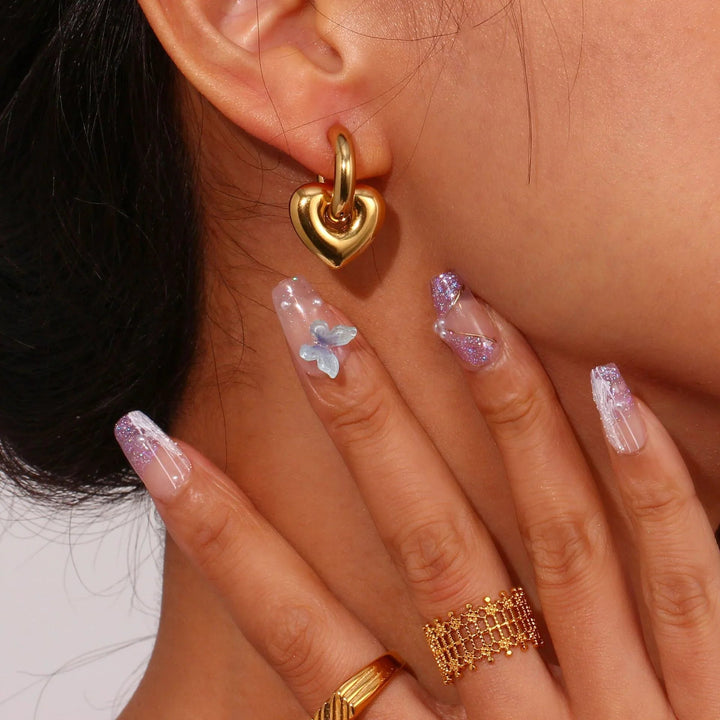 Gold-Plated Heart Drop Hoop Earrings for Women