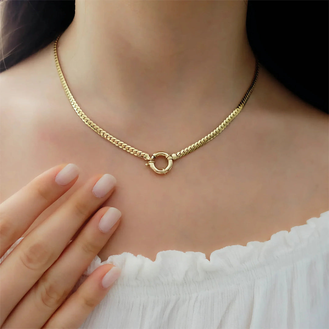 Gold-Plated Herringbone Chain Necklace for Women