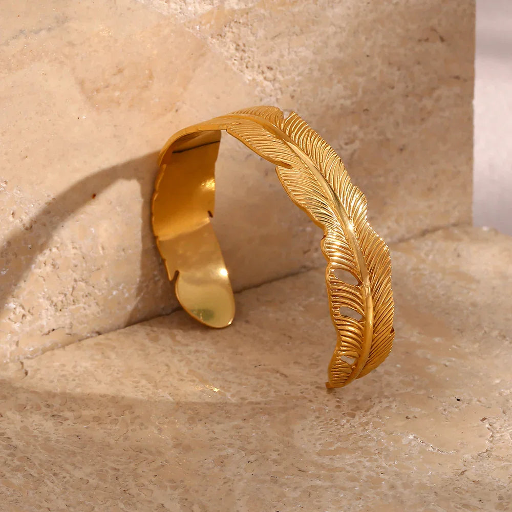 Gold-Plated Feather Bracelet For Women