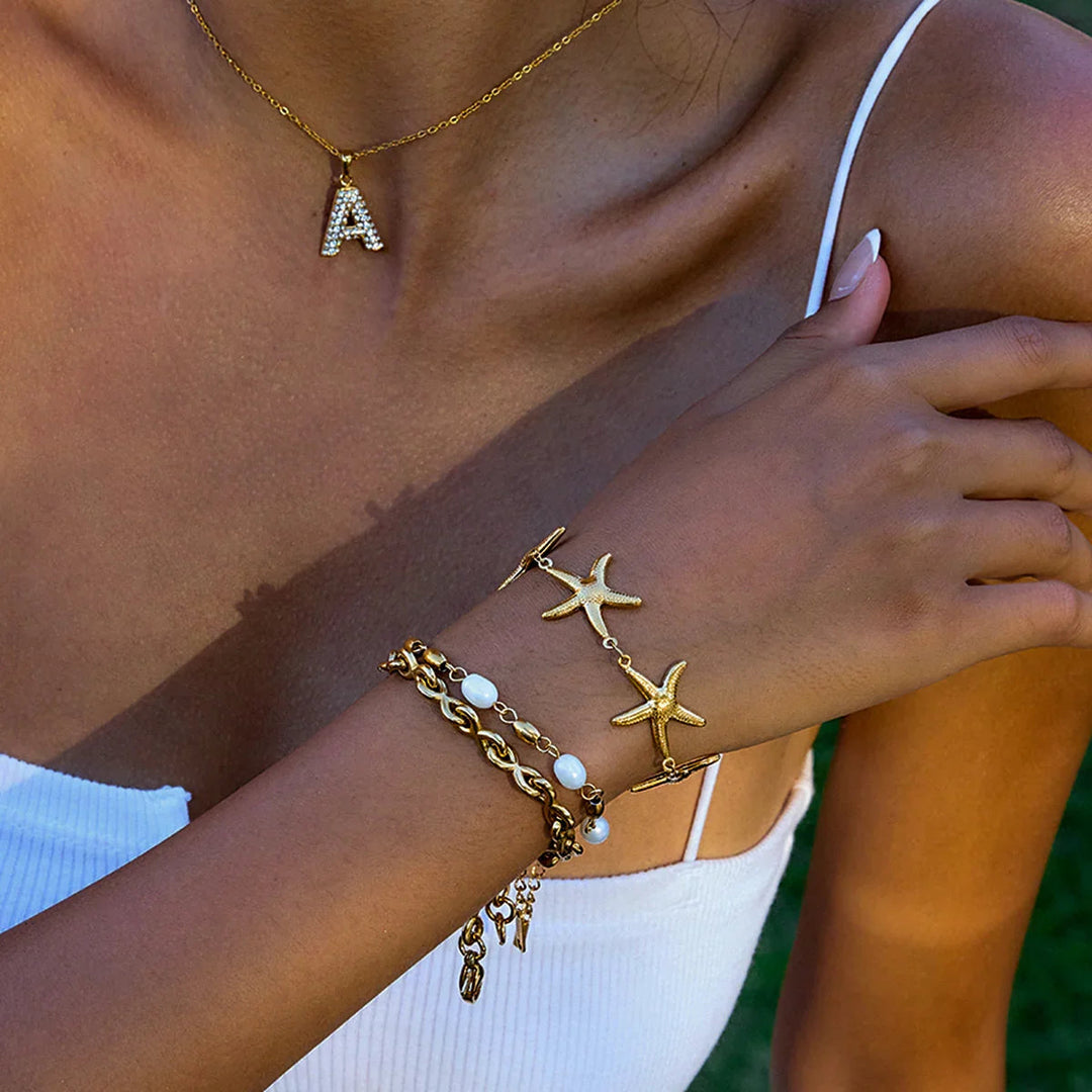 Gold Plated Faux Pearl Bracelet Set for Women