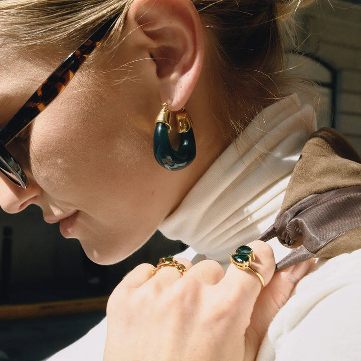 Gold-Plated Chunky Enamel Hoop Earrings