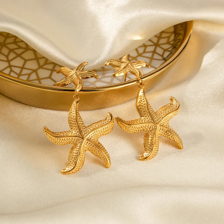 Gold-Plated Stainless Steel Starfish Drop Earrings