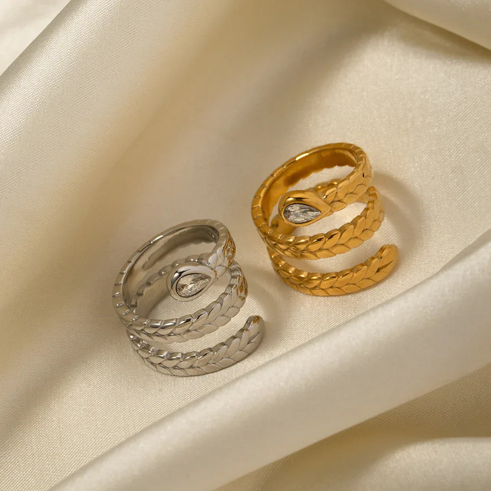 Gold-Plated Serpent Ring with Sparkling Diamond Simulant Accent