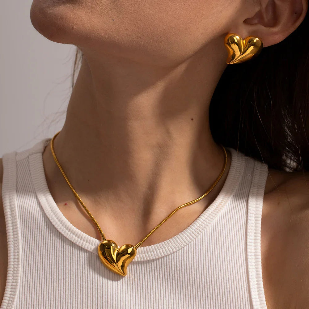 Gold-Plated Heart Earrings with Stainless Steel