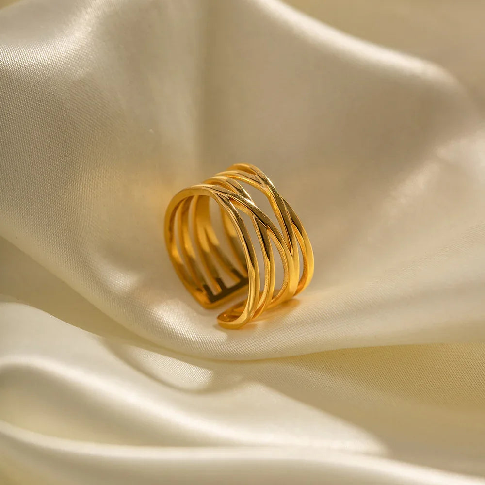 Gold-Plated Layered Ring with Textured Design